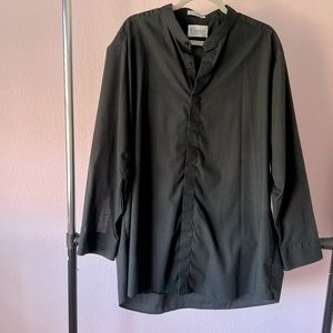 Black no collar tuxedo shirt